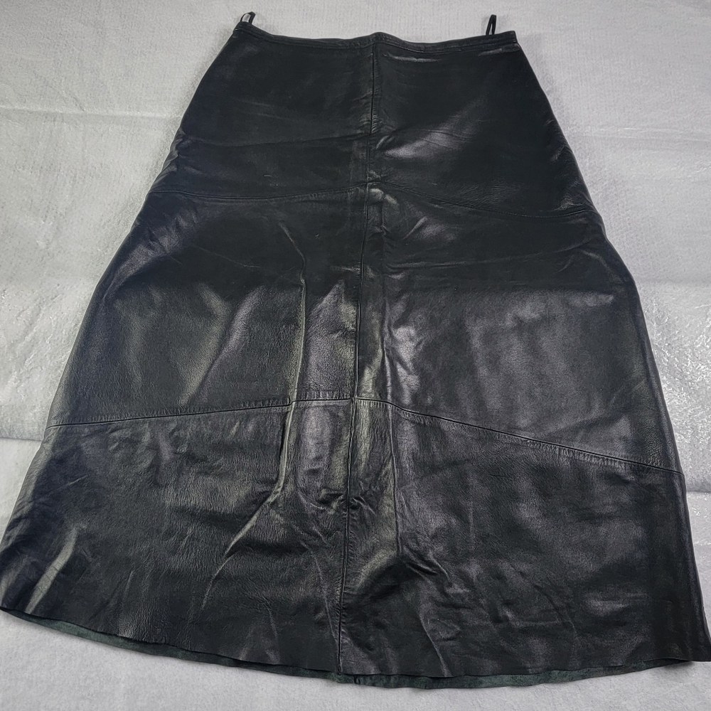Yvonne Marie Black Leather Floor Length Maxi Skirt Size 14 Vintage 34 Waist 37in